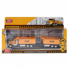 358A10-R ТМ Технопарк. Машина металл "САМОСВАЛ С ПРИЦЕПОМ" 25,5см, подвиж. элементы в кор.