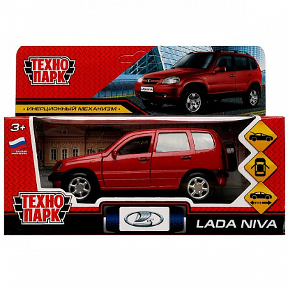 Фото LADANIVA-12-RD Машина металл LADA NIVA длина 12 см, двери, багаж, инерц, красный, кор. Технопарк