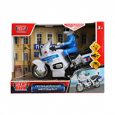 MOTOFIG-15PLPOL-WH (48) Модель пластик свет-звук МОТОЦИКЛ ПОЛИЦИЯ 15 см, 2 кнопки, подв дет, кор. Те
