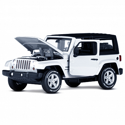 Фото 1251520JB Машинка металлическая 1:32 Jeep Wrangler, белый, откр. Двери и капот, свет, звук, ТМ "Авто