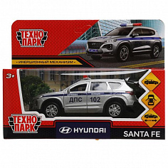 SANTAFE2-12POL-SR Машина металл HYUNDAI SANTAFE ПОЛИЦИЯ 12 см, двер, багаж, инер, серебр, кор. Техно