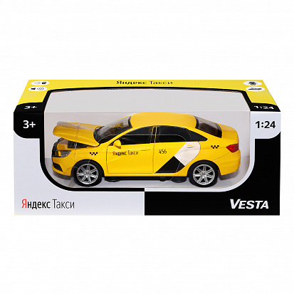 Фото 1251345JB Яндекс.Такси машинка металл., LADA VESTA, цвет желтый, масштаб 1:24, открываются 4 двери, 
