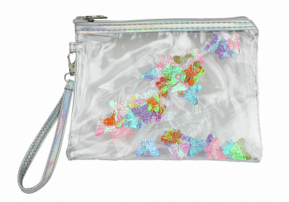 Фото товара Т16304 Lukky Косметичка на молнии с пайетками-бабочками, 19х15 см,пакет,бирка (10013160/130220/00690
