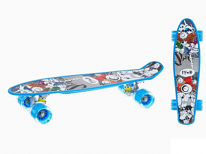 Фото IT106620 Скейтборд пластиковый с принтом, широкие колеса PU со светом, стойка: алюминиевая, размер п