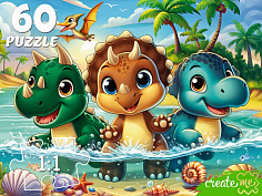 Ф60-6627 ПАЗЛЫ 60 элементов. ТРИ ДИНОЗАВРА НА МОРЕ (арт.Ф60-6627)