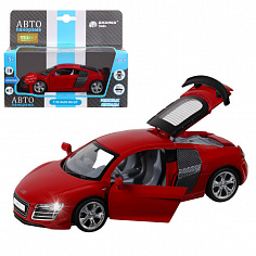1251311JB ТМ "Автопанорама" Машинка металл.,1:32 Audi R8 GT, красный, инерция, свет, звук, откр. две