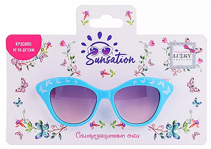 Фото товара Т22473 Lukky Fashion Солнцезащитные очки д.детей "Бабочки",оправа голубая,карта,пакет (10702070/3001