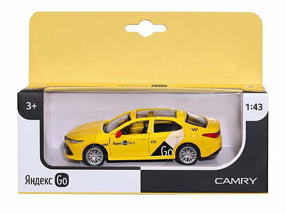 Фото 1251485JB Яндекс GO машинка металлическая 1:43 Toyota Camry, цвет желтый, инерция, откр. двери, 17,5