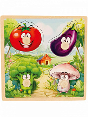 ИД-0174 Деревянная игрушка. Рамка-вкладыш "Овощи на грядке" (15x15x0,6 см) (арт.ИД-0174)