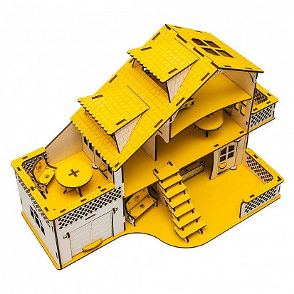 Фото ЭД-019 желтый Кукольный домик с гаражом,цвет Солнечный день (мебель в комплекте) Габариты игрушки: 2