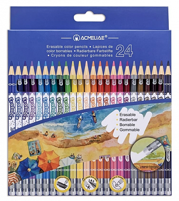 Фото Набор цветных карандашей ACMELIAE стираемые 24 цв. в катронном футляре (43740)