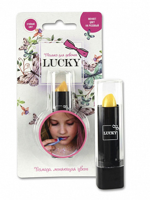 Фото товара Lucky Т13803 помада, меняющая цвет на розовый (масса 3,3 г.), базовый цвет: желтый + лак цвет 