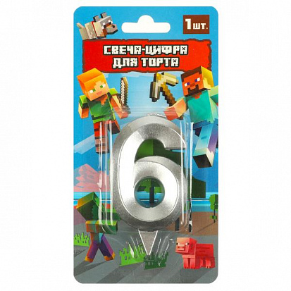 Фото товара CC-90775-M Свеча-цифра 6 для торта майнкрафт, блистер ЧУДО ПРАЗДНИК