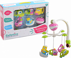 7949 Музыкальная карусель "Elefantino"на бат. 20 нежных мелодий, 5 игрушек, возможность крепления на