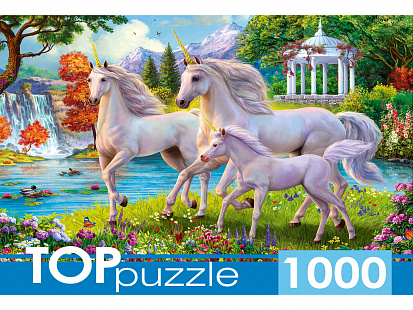 Фото товара ФТП1000-9850 TOPpuzzle. ПАЗЛЫ 1000 элементов. ФТП1000-9850 Единороги у водопада