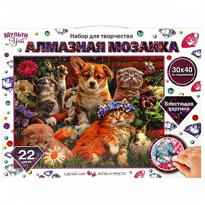 Фото AM30X40-KOL3 Алмазная мозаика 30*40 см с полным заполнением на подрамнике животные МУЛЬТИ АРТ