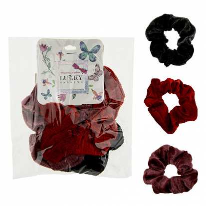 Фото Lukky Т19601 Fashion резинки текстильные, бархат, 3 шт (черный, красный, темно-розовый) 