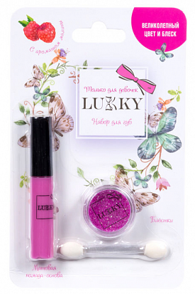 Фото Т16148 Lukky набор "Блестящие губы" с розовой матовой помадой-основой для губ с ароматом малины 6,5 