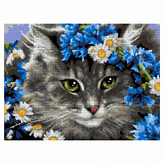 LORI Ам-104 Алмазная мозаика 30*40 см (полное заполнение) "Кот в цветах"