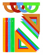 ПП-НЧ-3171 Набор геометрический (линейка 20см , транспортир , угольник12,16см) цветной, прозрачный