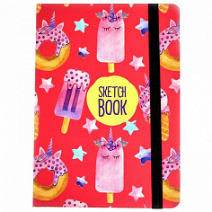 СКЕТЧБУК А5. СЛАДОСТИ розовый (выб.лак, чёрная резинка)
