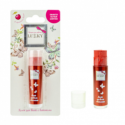 Фото товара Lukky Т18859 цвет.красный мелок д.волос с блёстками с ароматом вишни,10 г,блистер 