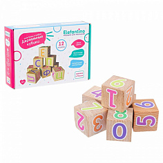 IT108112 Деревянные кубики Elefantino "Цифры", 40 мм, 12 штук - натуральный массив бука, безопасные 