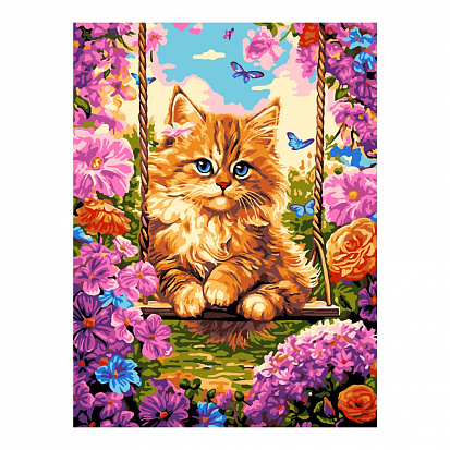 Фото LORI Рх-166 Картина по номерам холст на подрамнике 30*40 см "Котенок на качелях"