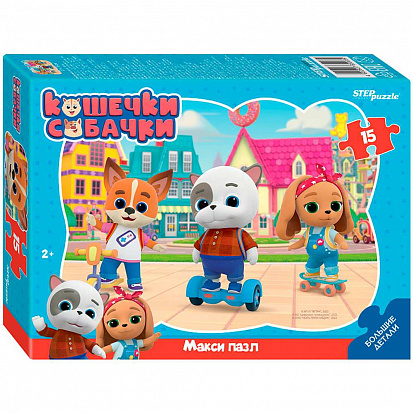 Фото товара 65003 Пазл 15 МАКСИ Контурный Кошечки и собачки 65003 Степ