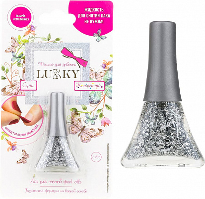 Фото товара 1toy Т14140 Лак Lucky серия Конфетти, цвет 07К, серебряный с блестками, блистер, объем 5,5 мл. (1001
